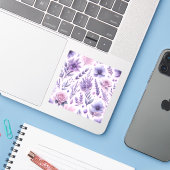 Pastel Paarse esthetische lavendelbloem Sticker (Laptop met iPhone)