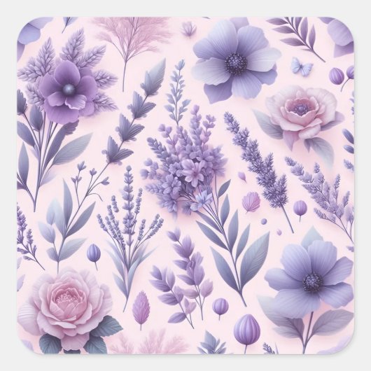 Pastel Paarse esthetische lavendelbloem Vierkante Sticker (Voorkant)