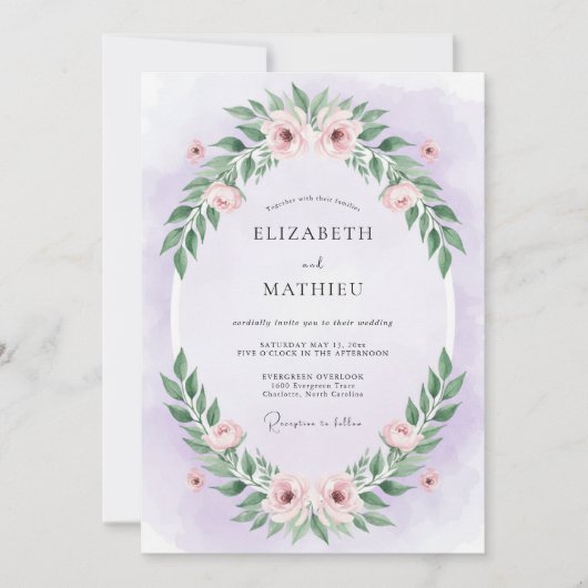 Pastel Paarse Eucalyptus Bruiloft Kaart (Voorkant)