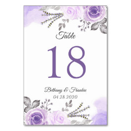 Pastel Paarse Floral Wedding Table Number Kaart