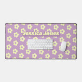 Pastel Paarse geel Schattige Daisy Retro Naam Bureaumat (Keyboard & Muis)