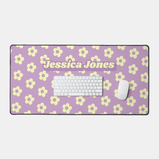 Pastel Paarse geel Schattige Daisy Retro Naam Bureaumat (Keyboard & Muis)