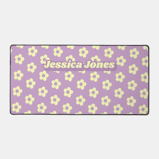 Pastel Paarse geel Schattige Daisy Retro Naam Bureaumat (Voorkant)