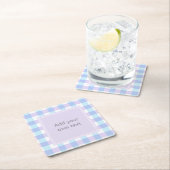Pastel Paarse Gingham Aangepaste Tekst Kartonnen Onderzetters (Insitu)
