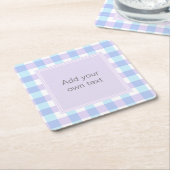 Pastel Paarse Gingham Aangepaste Tekst Kartonnen Onderzetters (Schuin)