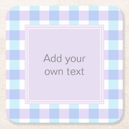 Pastel Paarse Gingham Aangepaste Tekst Kartonnen Onderzetters (Voorkant)