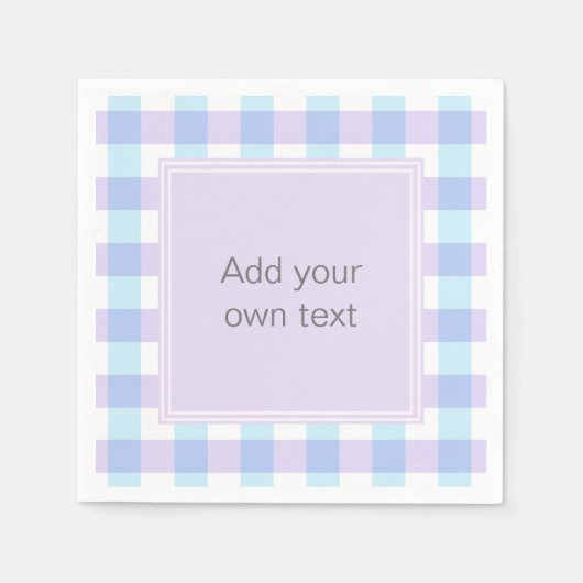 Pastel Paarse Gingham Aangepaste Tekst Servet (Voorkant)