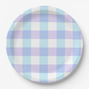 Pastel Paarse Gingham Papieren Bordje