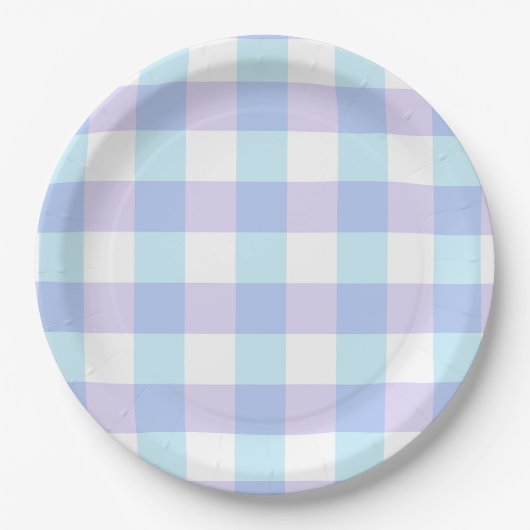 Pastel Paarse Gingham Papieren Bordje (Voorkant)