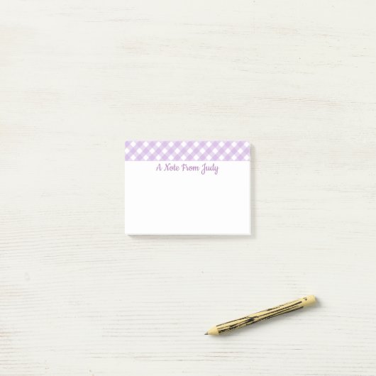 Pastel Paarse Gingham Patroon Post-it® Notes (Op bureau)