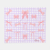 Pastel Paarse Gingham & Roze Bow Fleece Deken (Voorkant (Horizontaal))