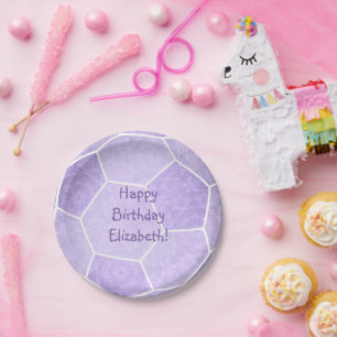 pastel paarse girly soccer - verjaardag papieren bordje