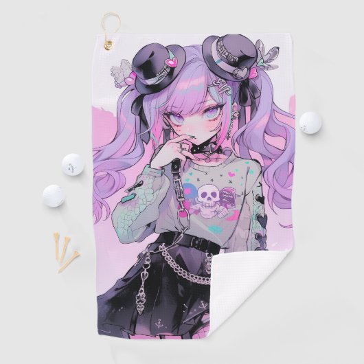 Pastel Paarse Gothic Lolita Anime Girl Golfhanddoek (Insitu)