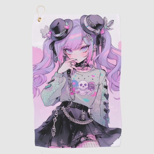 Pastel Paarse Gothic Lolita Anime Girl Golfhanddoek (Voorkant)