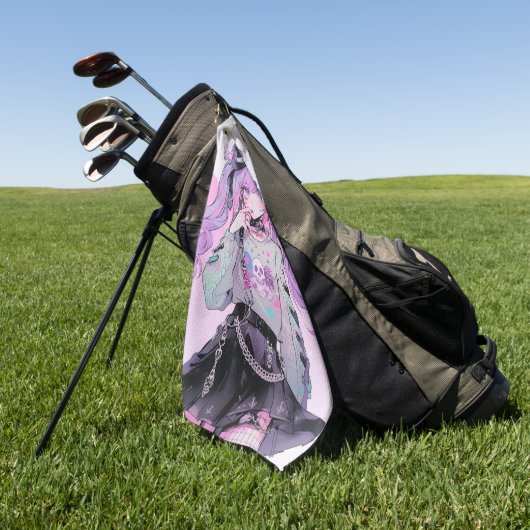 Pastel Paarse Gothic Lolita Anime Girl Golfhanddoek (Groen)