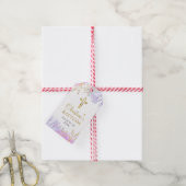 Pastel Paarse Gouden Bloemendoop Dank u Cadeaulabel (Met Touw)