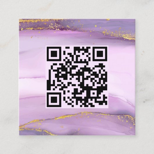 Pastel Paarse Gouden Randen QR Code Minimalistisch Vierkante Visitekaartje (Voorkant)