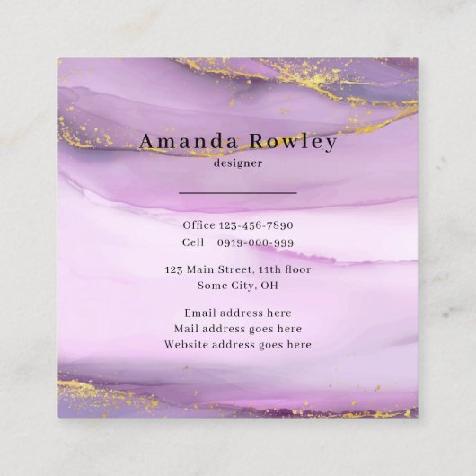 Pastel Paarse Gouden Randen QR Code Minimalistisch Vierkante Visitekaartje (Achterkant)