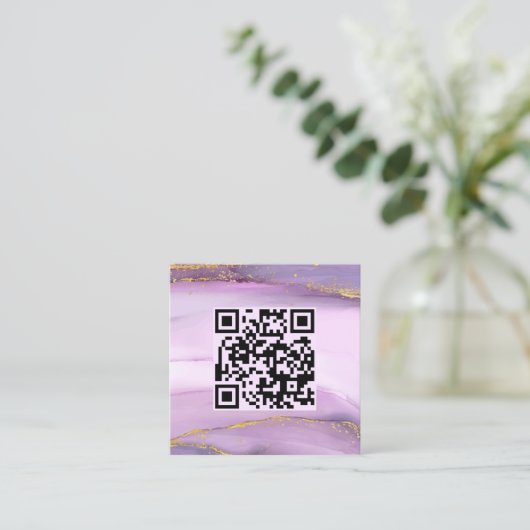 Pastel Paarse Gouden Randen QR Code Minimalistisch Vierkante Visitekaartje (Staand voorkant)