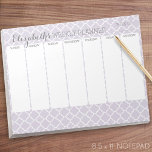 Pastel Paarse grijze Quatrefoil met weekly Planner Notitieblok<br><div class="desc">Een prachtig lavendel en vrouwelijk design dat perfect is voor elk meisje of zelfs een bruid. Als u punten rond moet bewegen,  klik op het ontwerpgebied om veranderingen aan te brengen.</div>