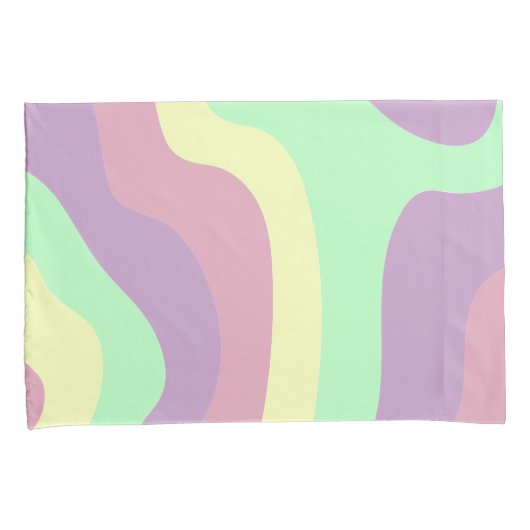 Pastel Paarse Groene Abstracte Golvende Lijnpatroo Kussensloop (Voorkant-Rechts)