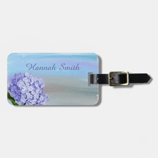 Pastel Paarse Hortensia Waterverf Bagagelabel (Voorkant horizontaal)