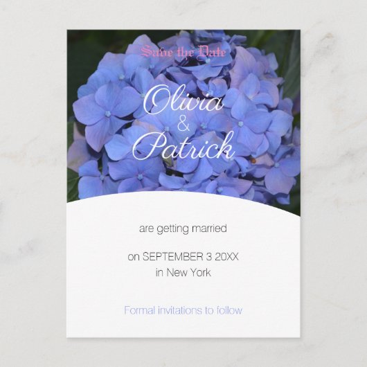 Pastel Paarse Hydrangea Trouw 'Save the Date' Uitnodiging Briefkaart (Voorkant)