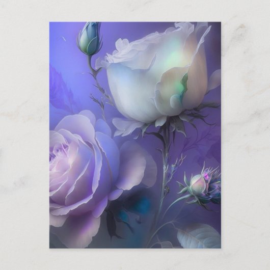 pastel Paarse iriserende bloemen Briefkaart (Voorkant)