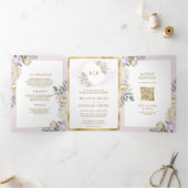 Pastel Paarse Ivoor Floral Gold All in One Wedding Drieluik Uitnodiging (Binnen)