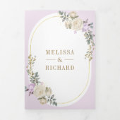 Pastel Paarse Ivoor Floral Gold All in One Wedding Drieluik Uitnodiging (Cover)