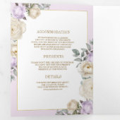 Pastel Paarse Ivoor Floral Gold All in One Wedding Drieluik Uitnodiging (Binnenzijde eerst)