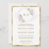 Pastel Paarse Ivoor Floral Gold All in One Wedding Kaart (Voorkant)