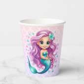 Pastel Paarse Kleine Zeemeermin Waterverf Verjaard Papieren Bekers (Achterkant)