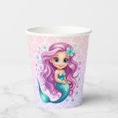 Pastel Paarse Kleine Zeemeermin Waterverf Verjaard Papieren Bekers (Voorkant)