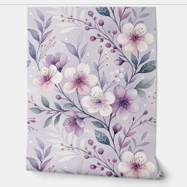 Pastel Paarse kleur Bloempatroon Behang