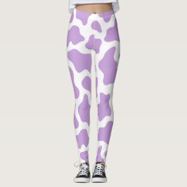 pastel paarse koe print kawaii leggings