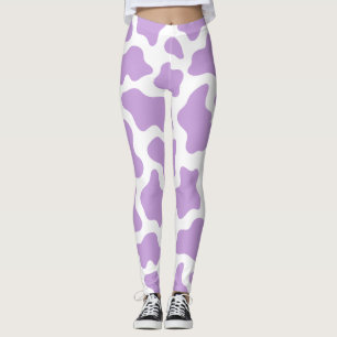 pastel paarse koe print kawaii leggings