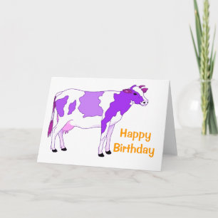 Pastel Paarse Koe verjaardag Kaart