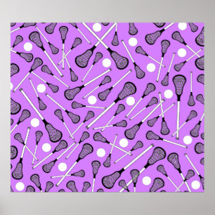 Pastel paarse lacrosse-sticks patroon poster