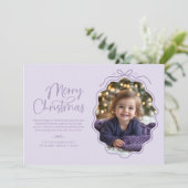 Pastel Paarse Lavendel Wavy Retro Foto Feestdagenkaart (Staand voorkant)