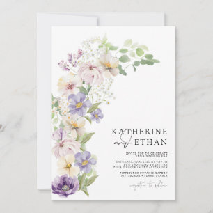 Pastel Paarse Lente Bloemen Huwelijksuitnodigingen Kaart