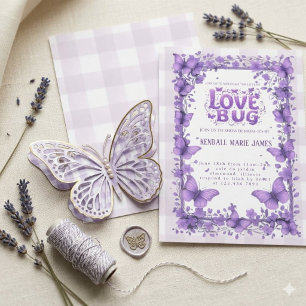 Pastel Paarse Love Bug Baby Shower Uitnodigingen 