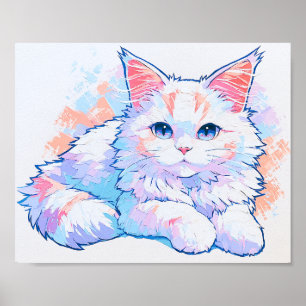Pastel Paarse Maine Coon Kat Impasto Schilderij Poster