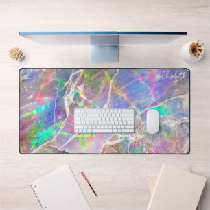 Pastel Paarse Marmeren Opal Monogrammed Girly Cute Bureaumat