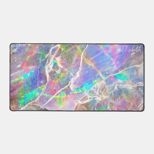 Pastel Paarse Marmeren Opal Monogrammed Girly Cute Bureaumat (Voorkant)