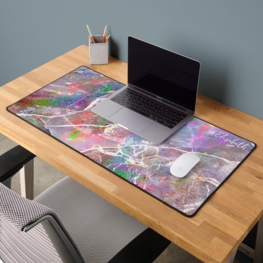 Pastel Paarse Marmeren Opal Monogrammed Girly Cute Bureaumat (Kantoor 2)