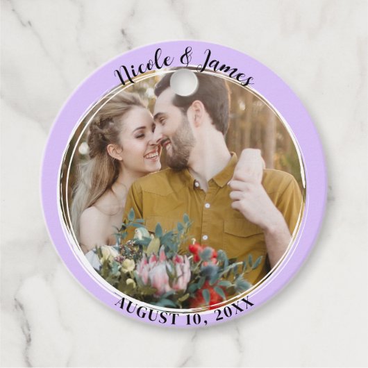 Pastel Paarse minimale trendy ronde foto bruiloft Bedankjes Labels (Voorkant)