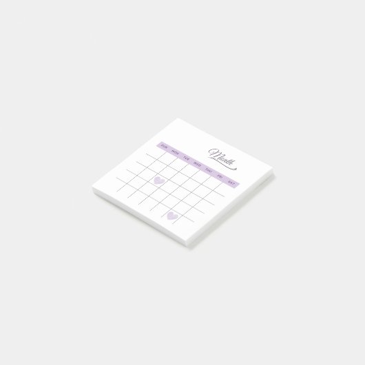 Pastel Paarse minimalistische romantische maandpla Post-it® Notes (Schuin)
