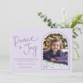 Pastel Paarse Moderne Vredesvreugde Foto Kerstmis Feestdagenkaart (Staand voorkant)