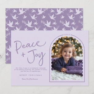 Pastel Paarse Moderne Vredesvreugde Foto Kerstmis Feestdagenkaart